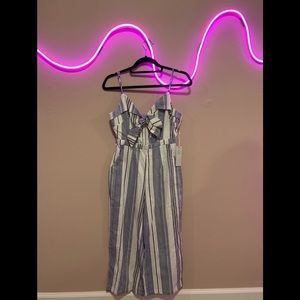 jumpsuit culotte bow front detail navy blue black